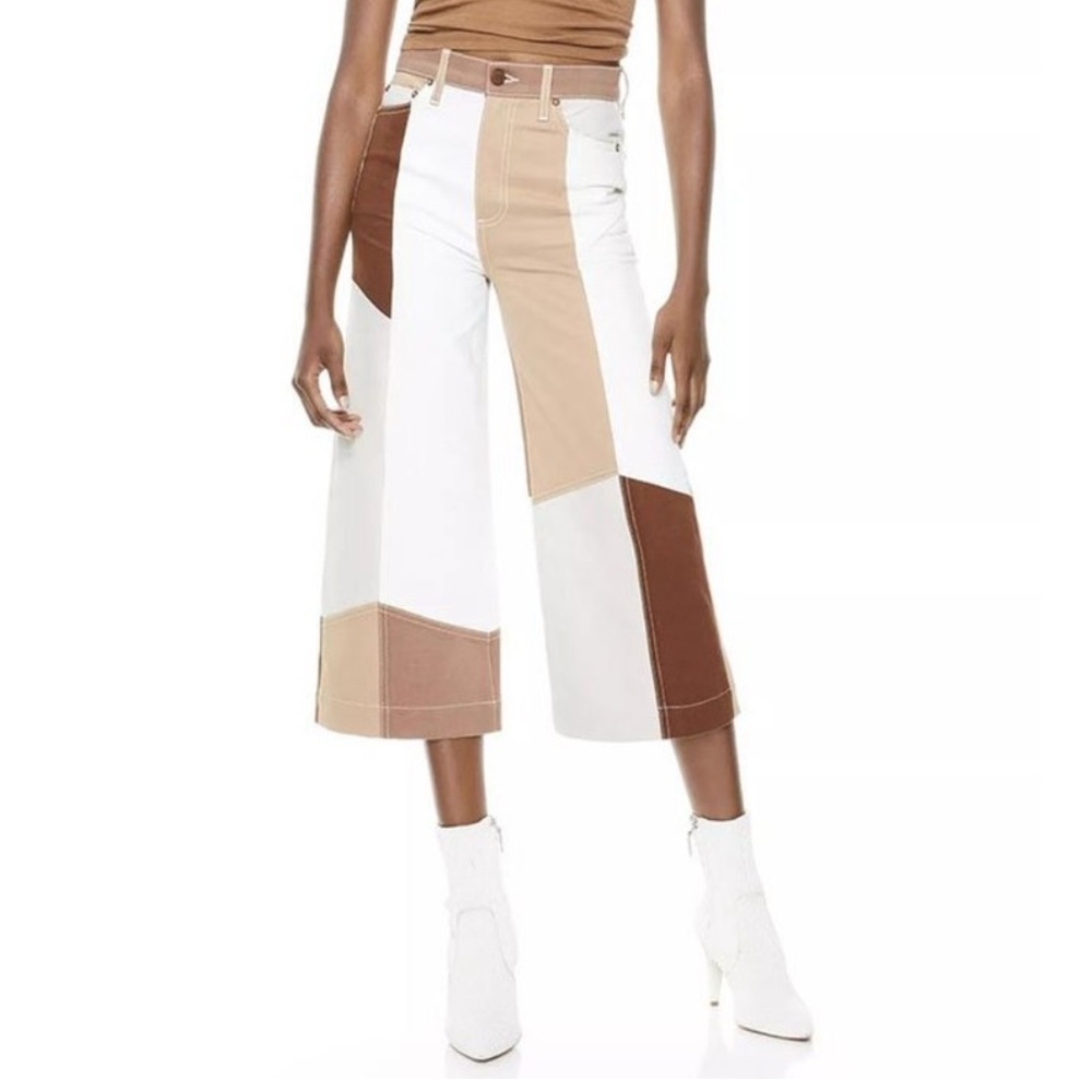 Alice + Olivia | Brown White Patchwork Gaucho Pan… - image 1